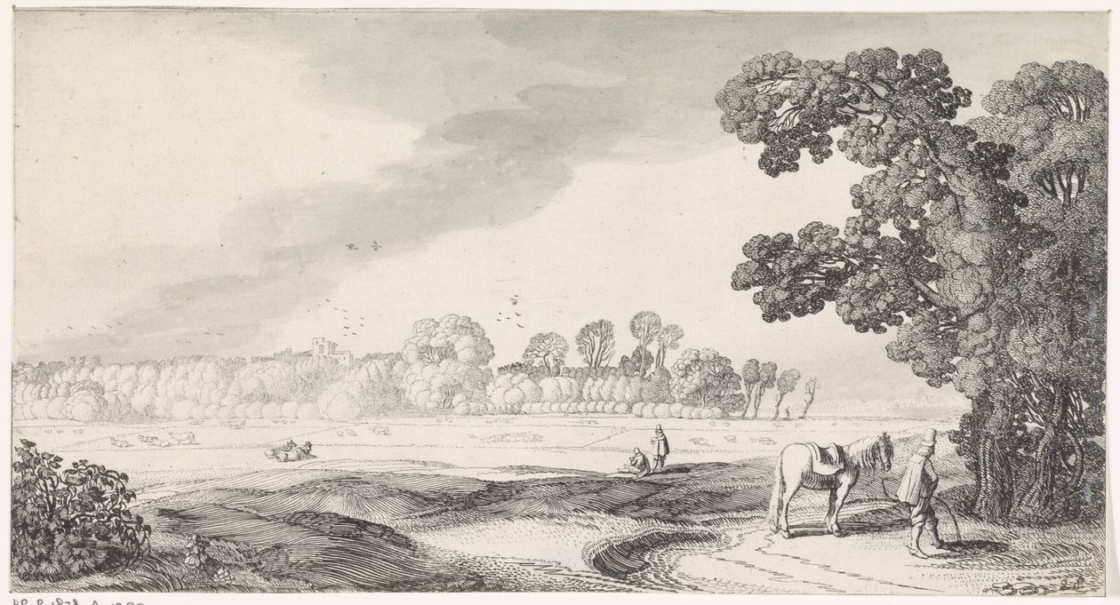 Beitelandskap med plassende mann Playsante lantschappen end vermakelycke views (serietittel) av Jan van de Velde (II)