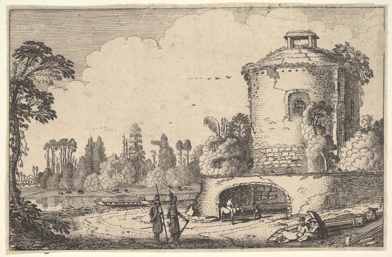 Landskap med et rundt tårn, ca. 1616. av Jan van de Velde II