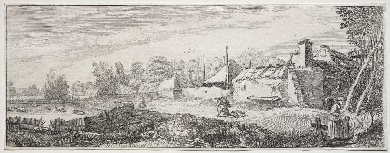 Noen behagelige landskap og ruiner av gamle monumenter: falleferdig gård av Jan van de Velde II