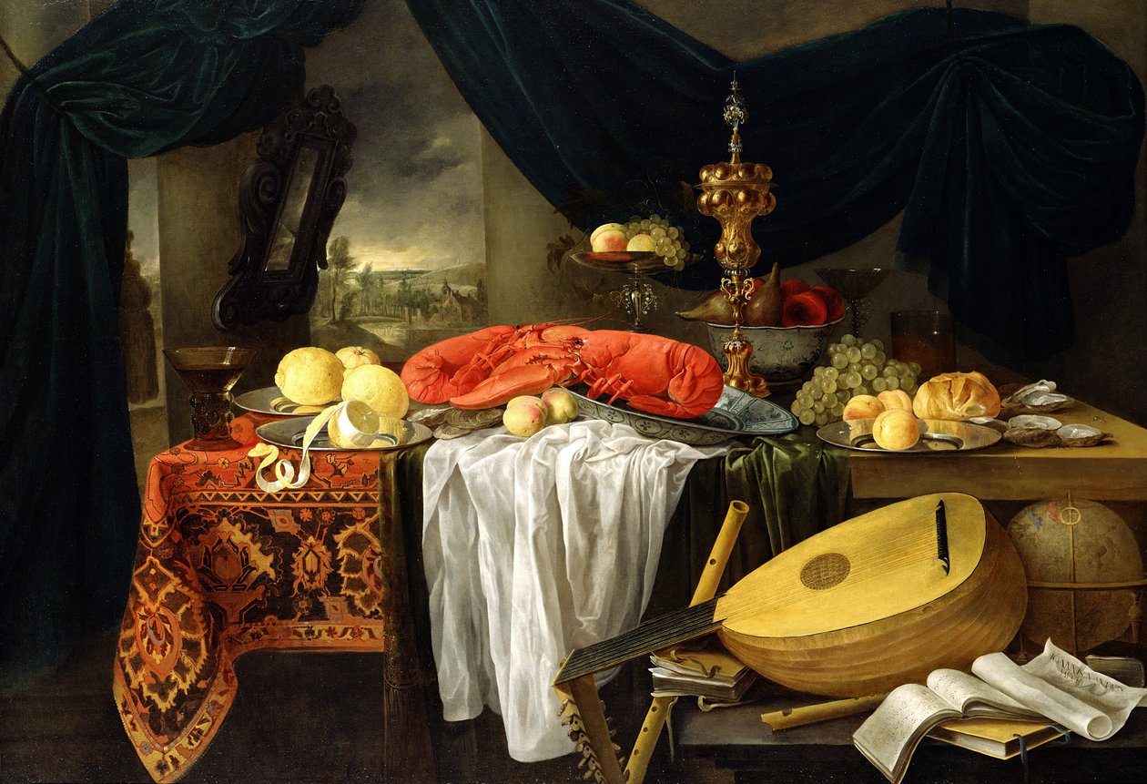 Stilleben med hummer, sitroner og lut, 1645 av Jan van den Hecke