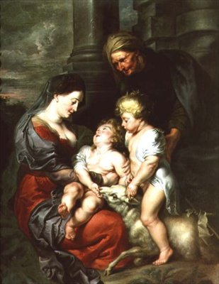 Madonna og barn med St. Elizabeth og spedbarnet St. Johannes døperen av Jan van den Hoecke