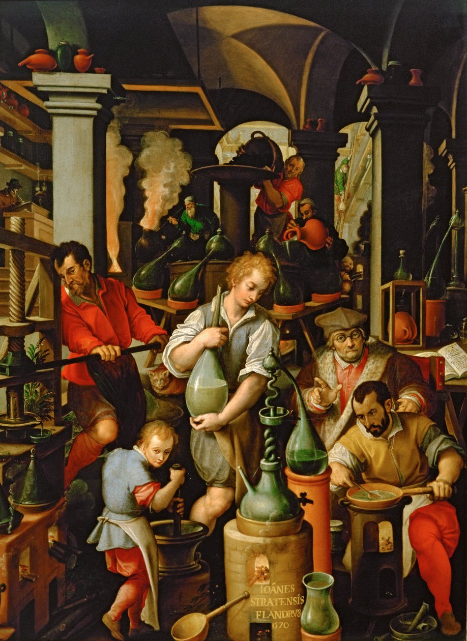 Alkymistens laboratorium av Jan van der (1523-1605) Straet
