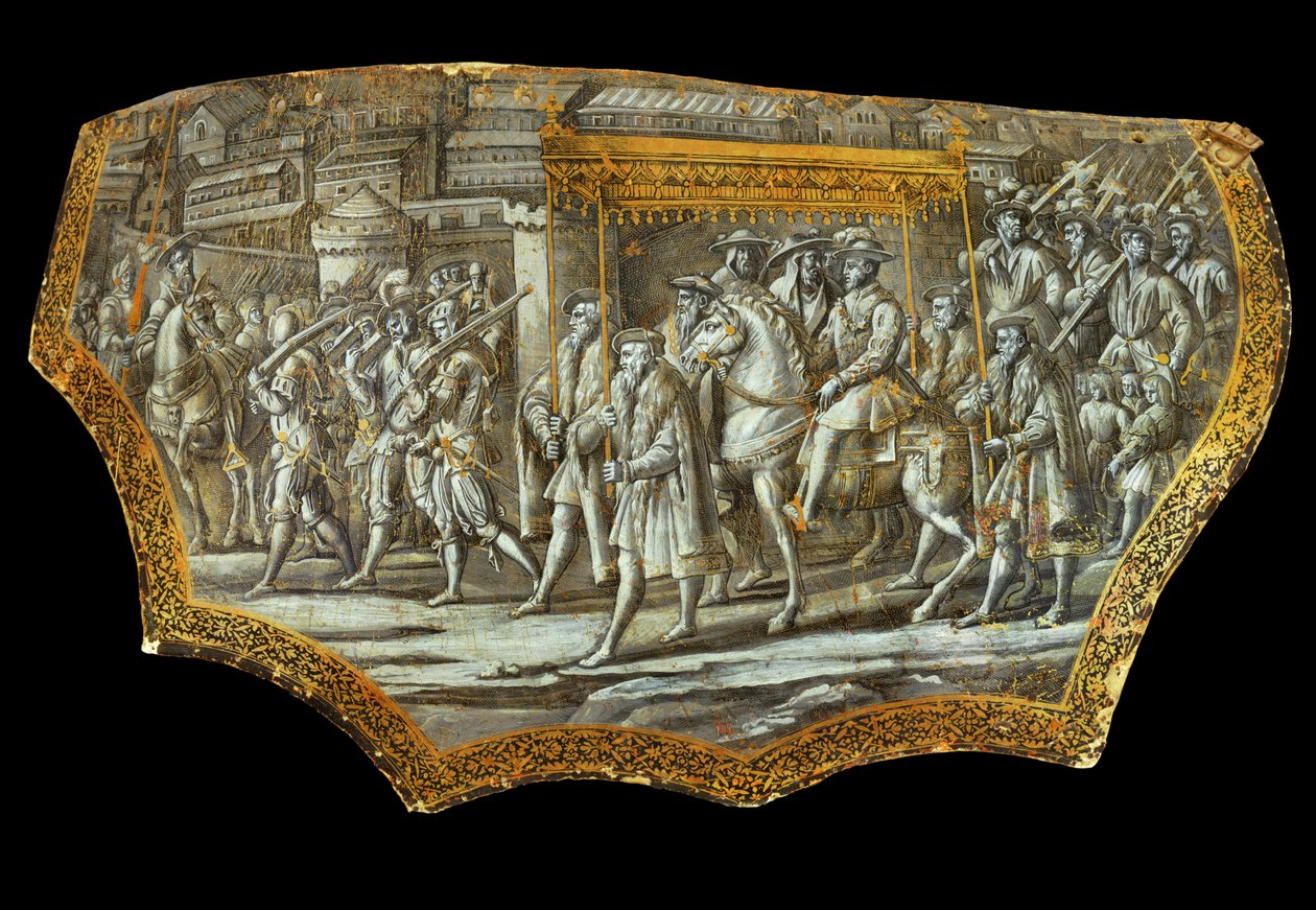 Paradeskjold etter Giovanni Stradanus: Cosimo Is inntreden ... av Jan van der (1523-1605) Straet