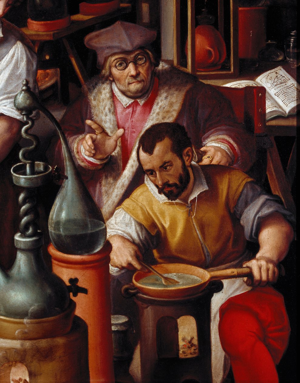 Alkymistens laboratorium, detalj av Jan van der Straet