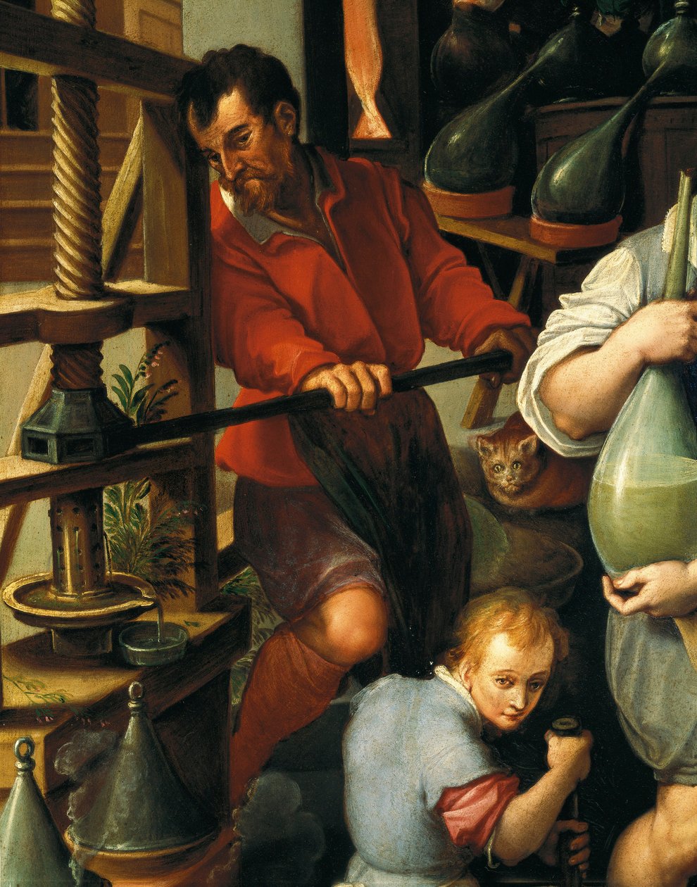 Alkymistens laboratorium, detalj av Jan van der Straet