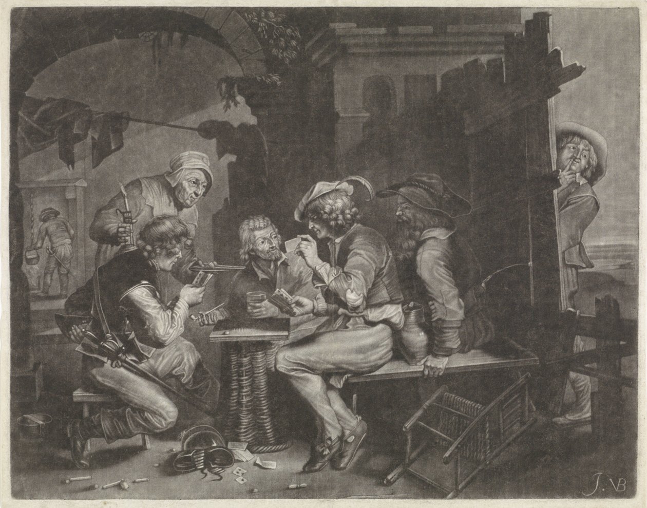 Kortspillere og en tissemann av Jan van der Bruggen