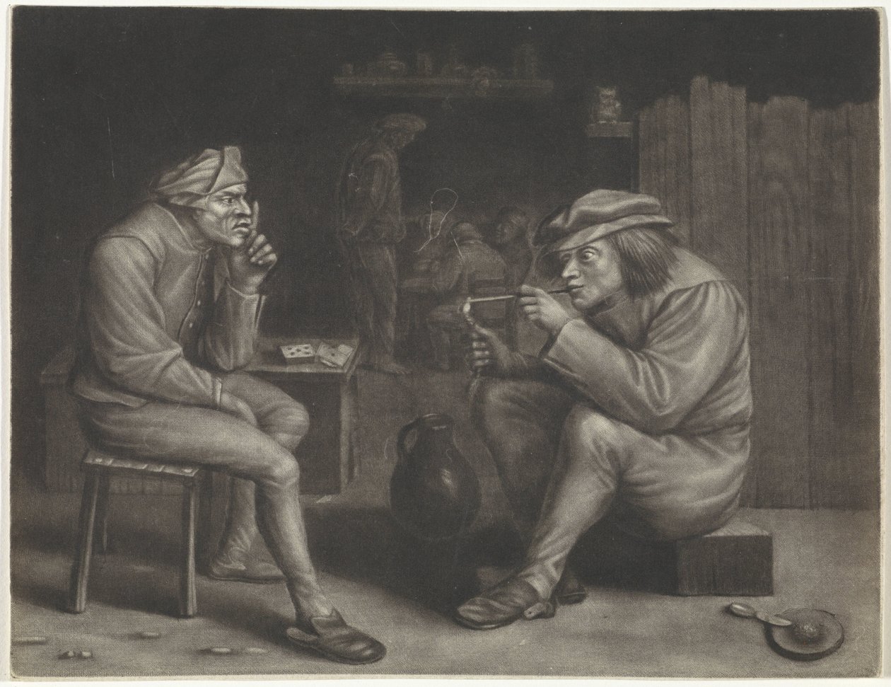Pubscene med mann som tenner en pipe av Jan van der Bruggen
