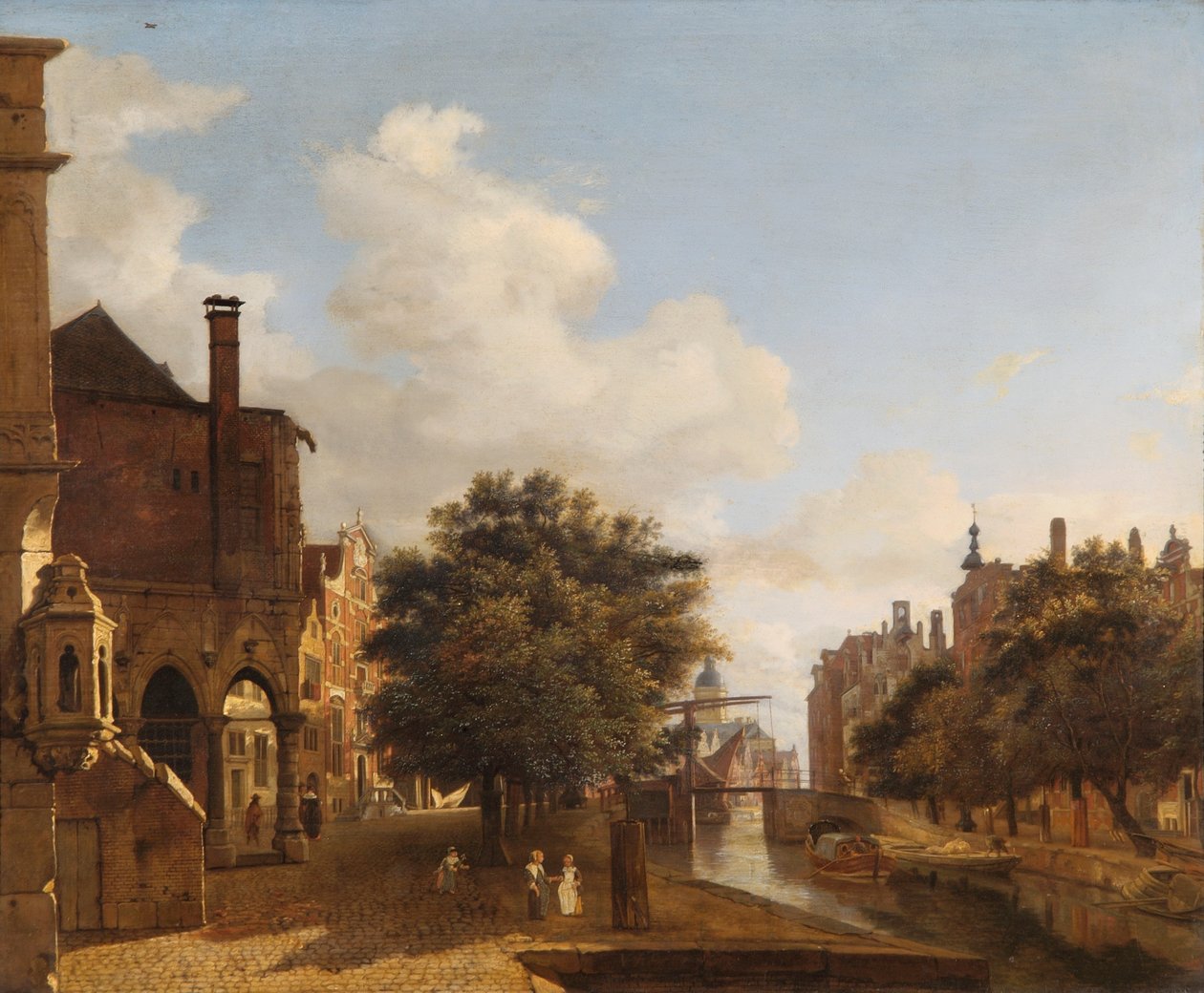 Architectural Fantasy, med det gamle rådhuset, Amsterdam ca. 1667-72 (olje på eikepanel) av Jan van der Heyden