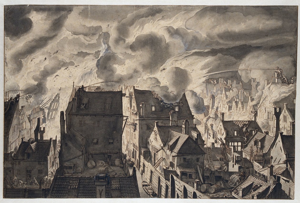 Brann ved Elandsgracht av Jan van der Heyden
