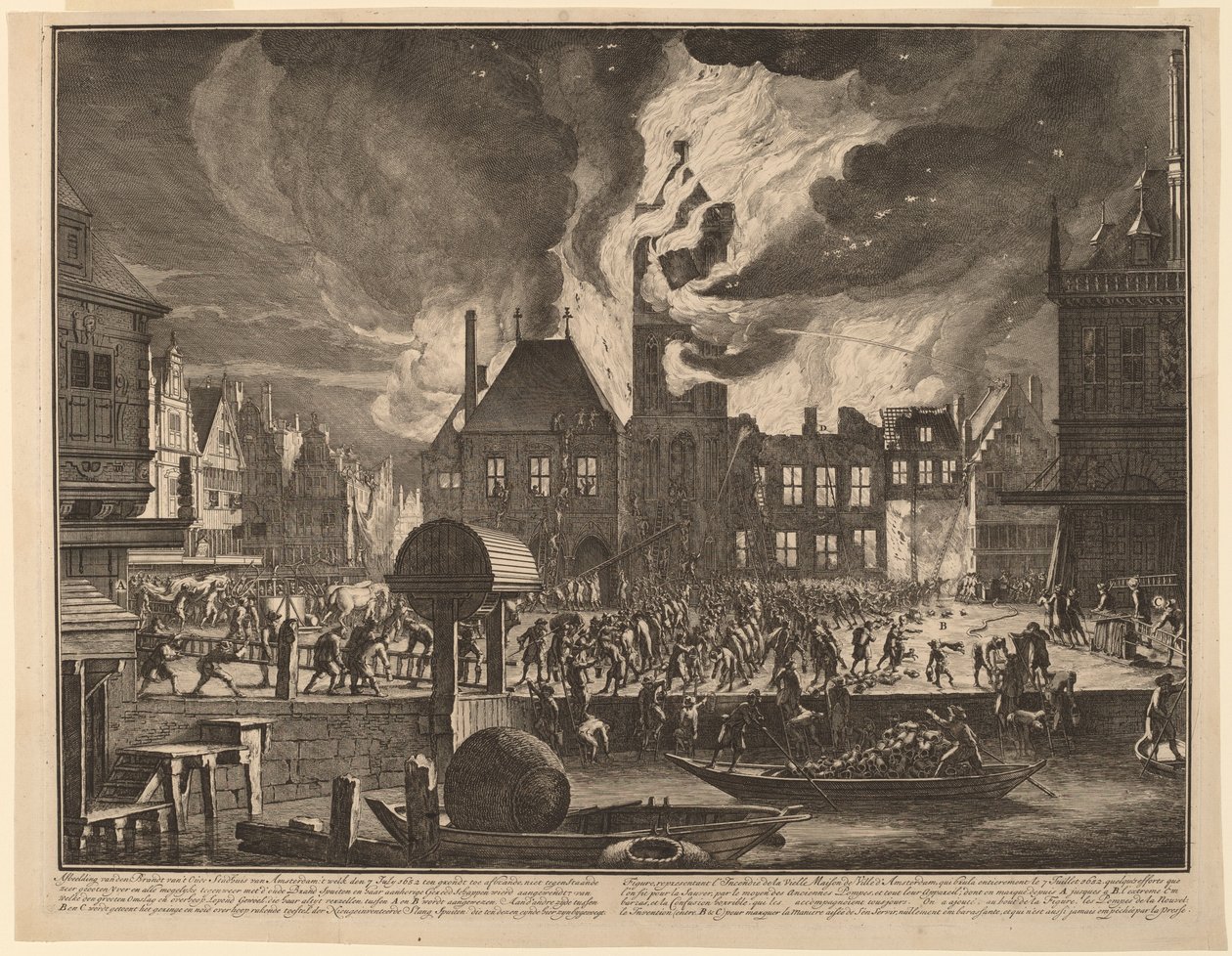 Brenning av det gamle rådhuset i Amsterdam av Jan van der Heyden