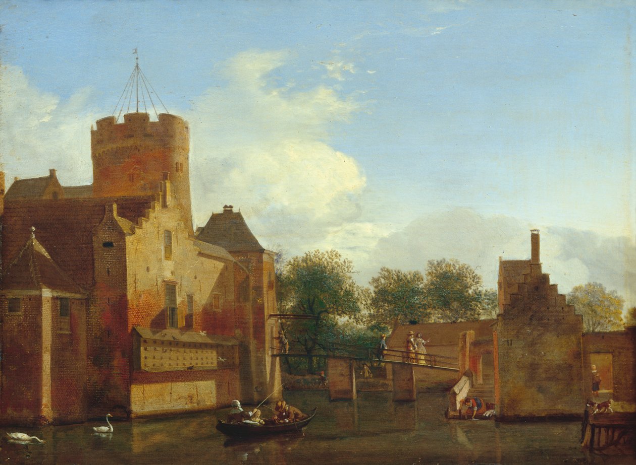 Loenerslot Castle i Holland, ca. 1665-70 (olje på eik) av Jan van der Heyden
