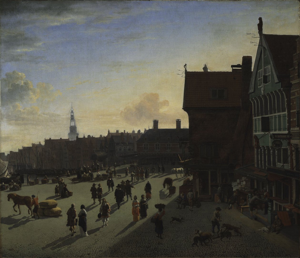 Dammen og Damrak, Amsterdam, ca. 1663 av Jan van der Heyden