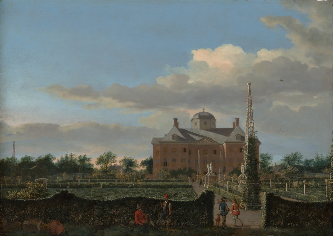 Huis ten Bosch i Haag og dens formelle hageutsikt fra sør, ca. 1668-70. av Jan van der Heyden