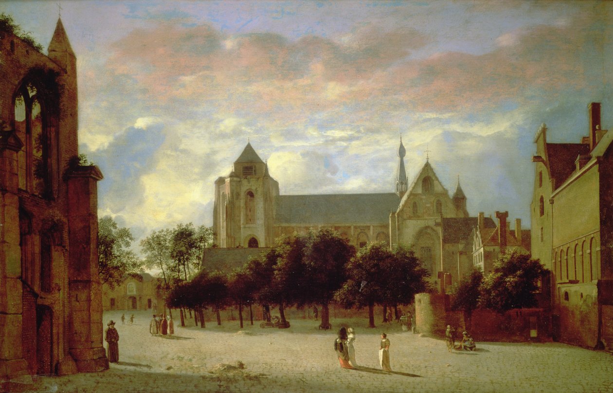 Utsikt over Grote Kerk ved Veere fra sør (olje på panel) av Jan van der Heyden