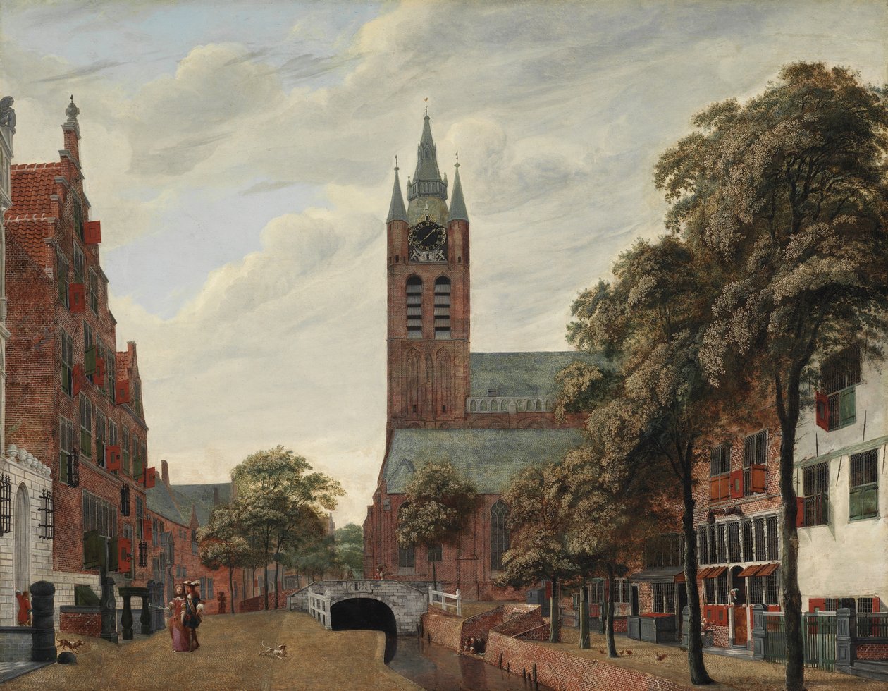 Utsikt over Oude Delft-kanalen, Delft, ca. 1660 av Jan van der Heyden