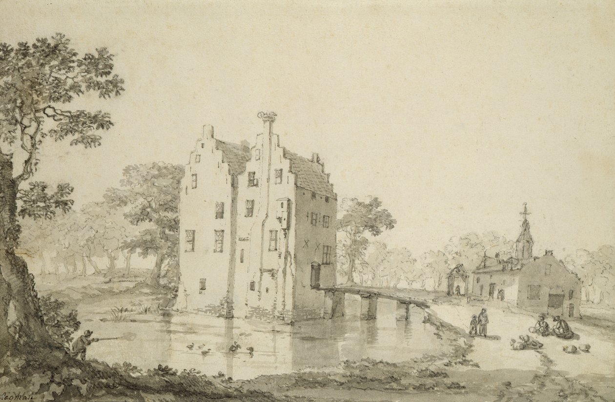 Zuylenburgh Castle (Slot Zuylen) (penn og blyant på papir) av Jan van der Heyden