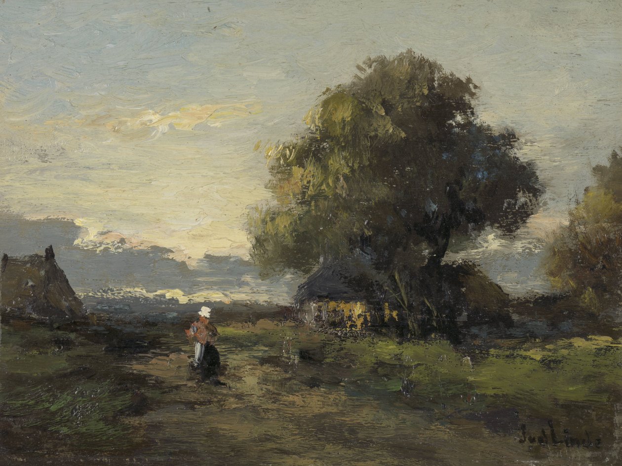 Landskap med våningshus av Jan van der Linde