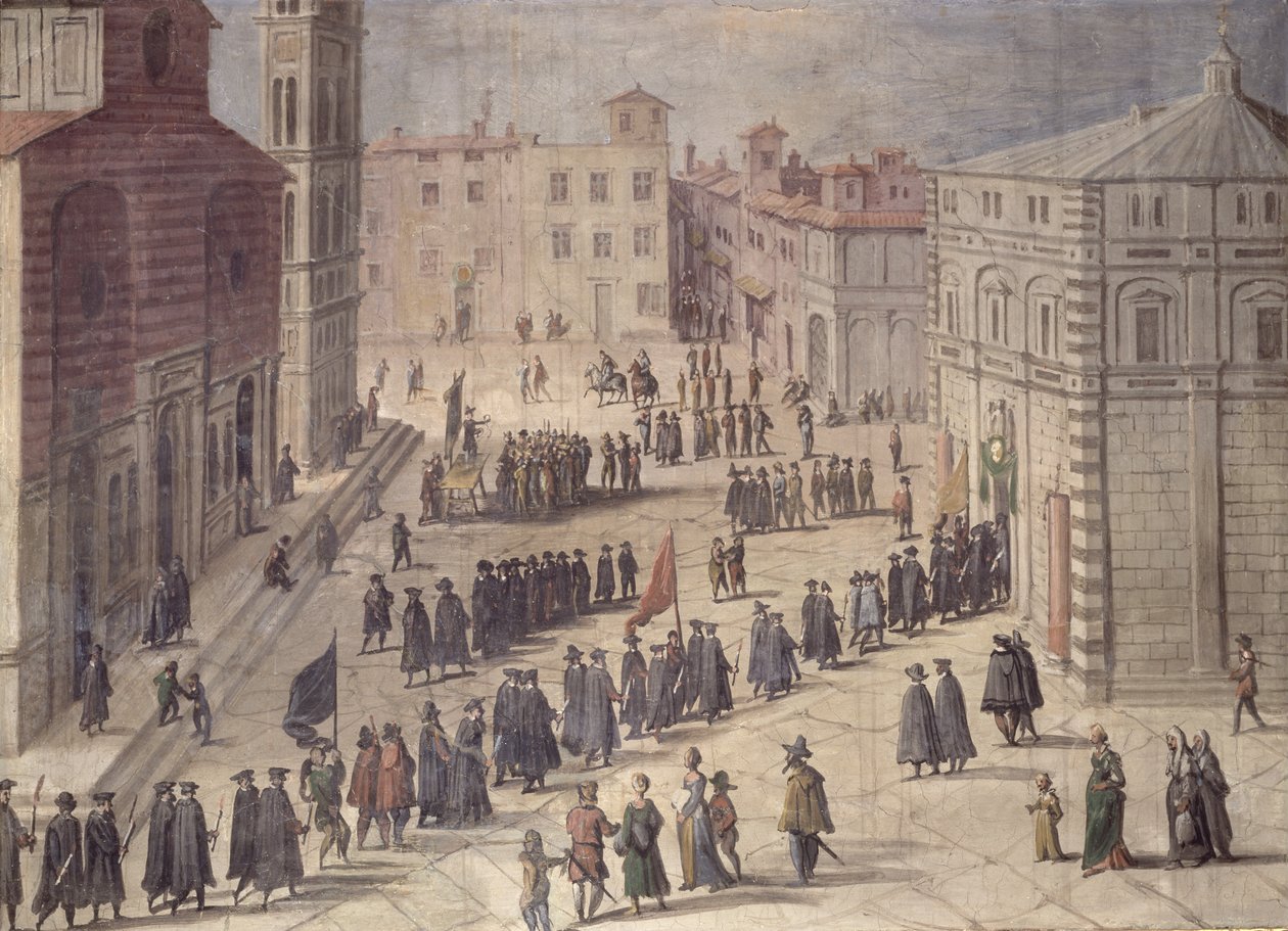 Festival of Homage på Piazza del Duomo, Firenze, 1555 av Jan van der Straet