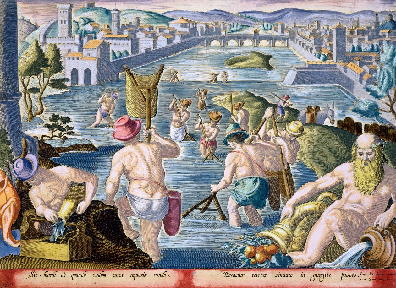 Fiske i grunt vann ved bruk av garn, plate 96 fra 