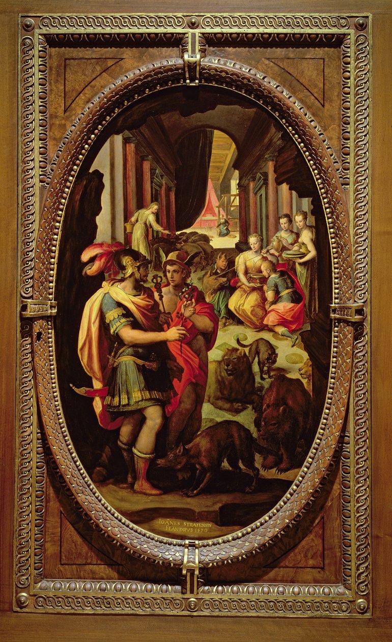Ulysses, Mercury and Circe, 1570 (olje på skifer) av Jan van der Straet