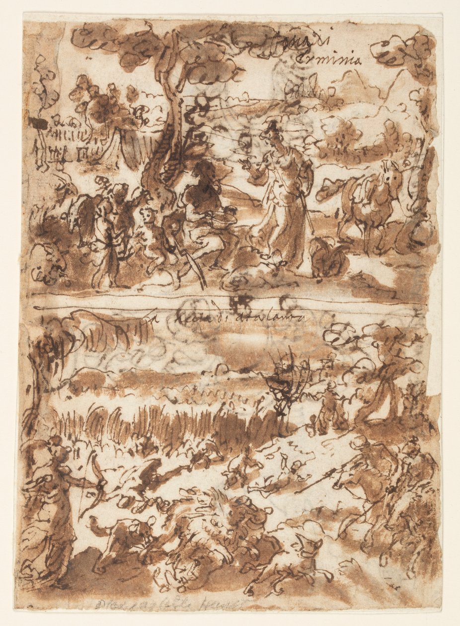 Over: Erminia og hyrden; Under: Atalanta som jakter på Calydonian Boar av Jan van der Straet, called Stradanus