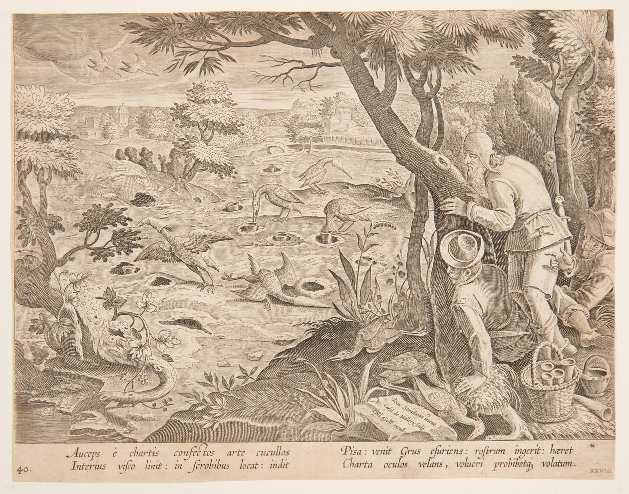 Tranejakt med kjegler, plate 28 i Hunts of Game, Birds and Fish-serien av Jan van der Straet, called Stradanus