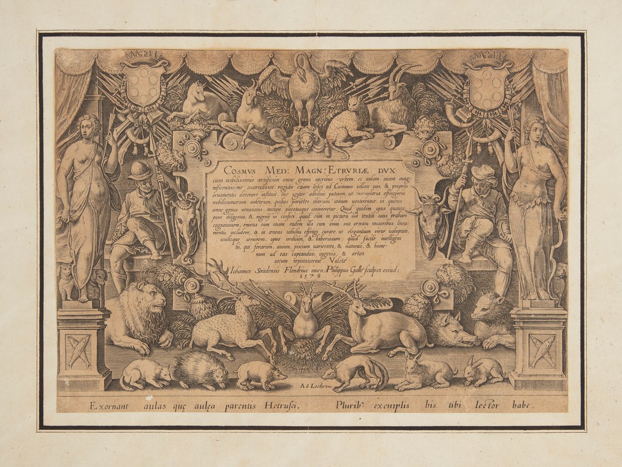 Dedikasjonsside for settet "Victory and Triumph of the Medici Family" av Jan van der Straet, called Stradanus