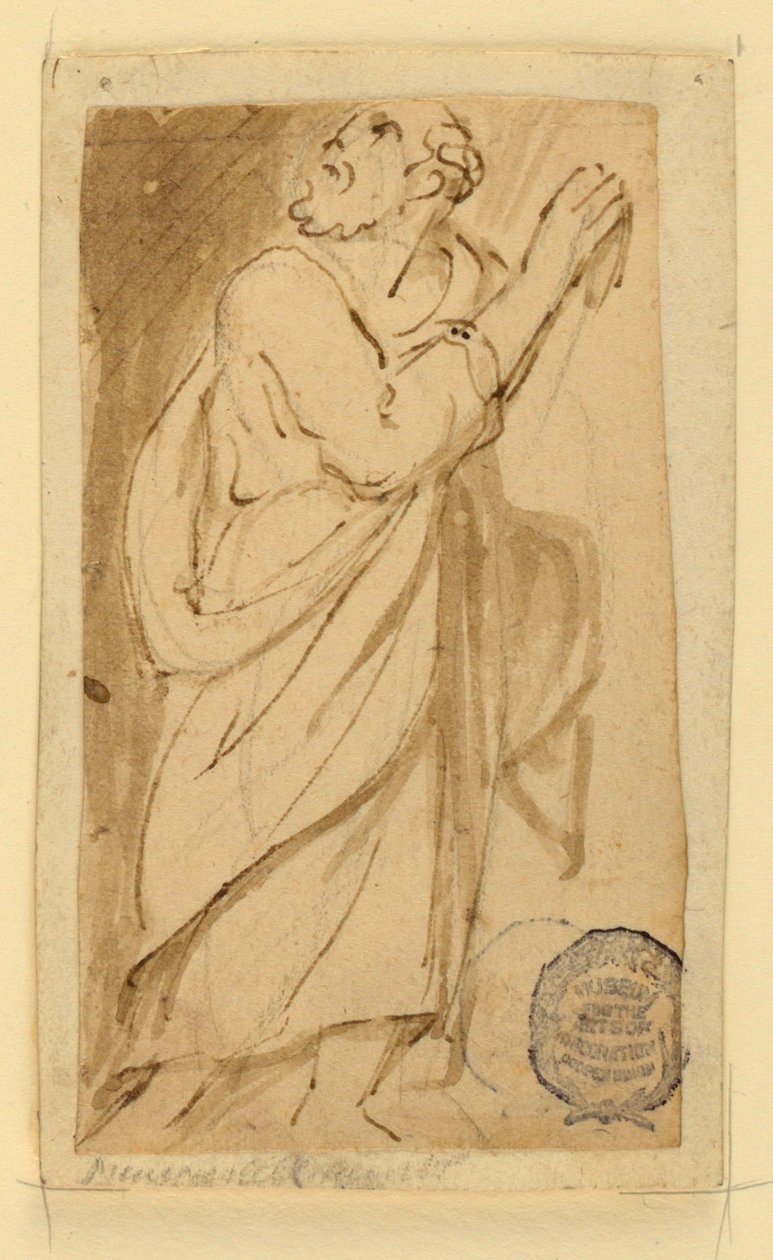 Side av en tegnebok; Eldre mann i klassisk antrekk av Jan van der Straet, called Stradanus