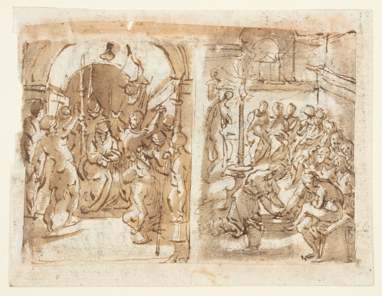 Recto, venstre: The Mocking of Christ; Recto, til høyre: Kristus vasker apostlenes føtter; Verso: Henrettelse av Mary Stuart, dronningen av skottene i 1587 av Jan van der Straet, called Stradanus