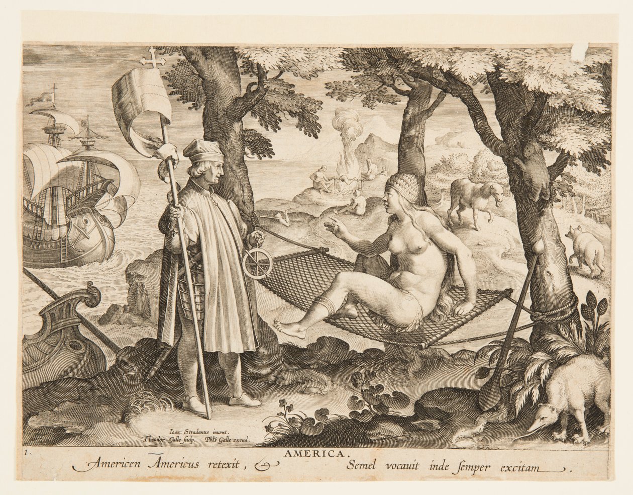 The Discovery of America, plate 1 fra "Nova Reperta" (New Inventions of Modern Times) av Jan van der Straet, called Stradanus