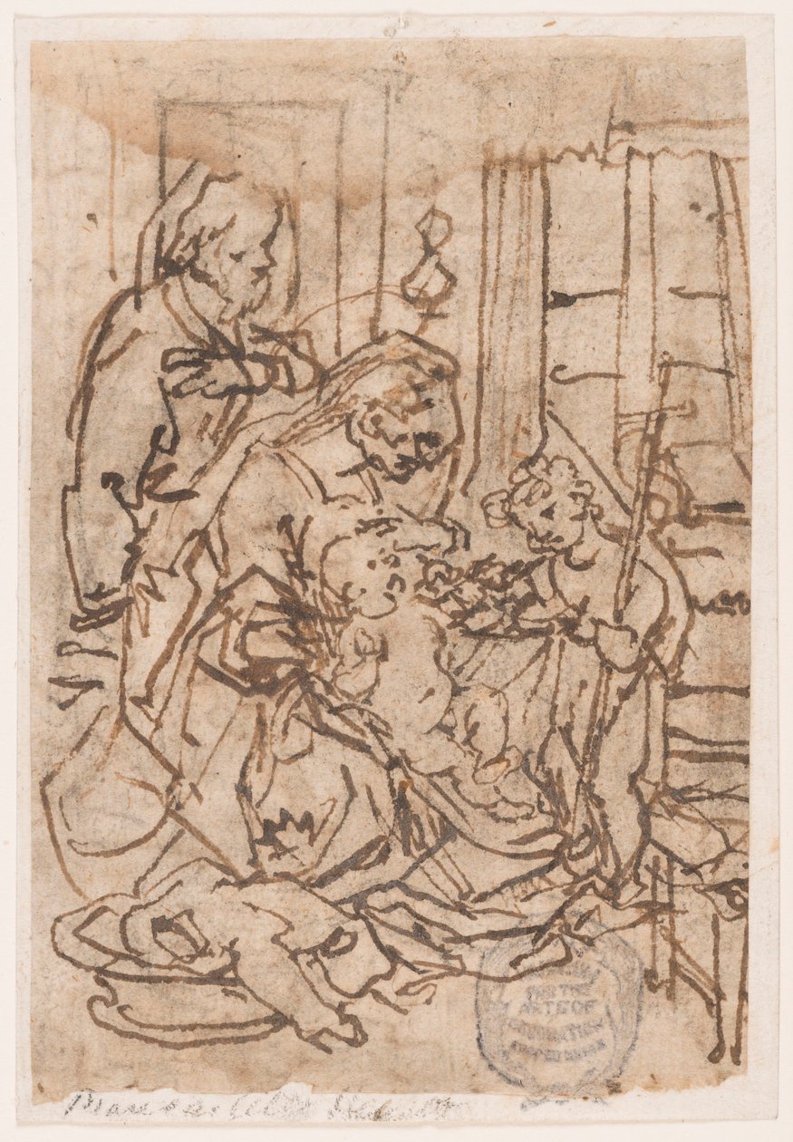 Den hellige familie og døperen Johannes av Jan van der Straet, called Stradanus