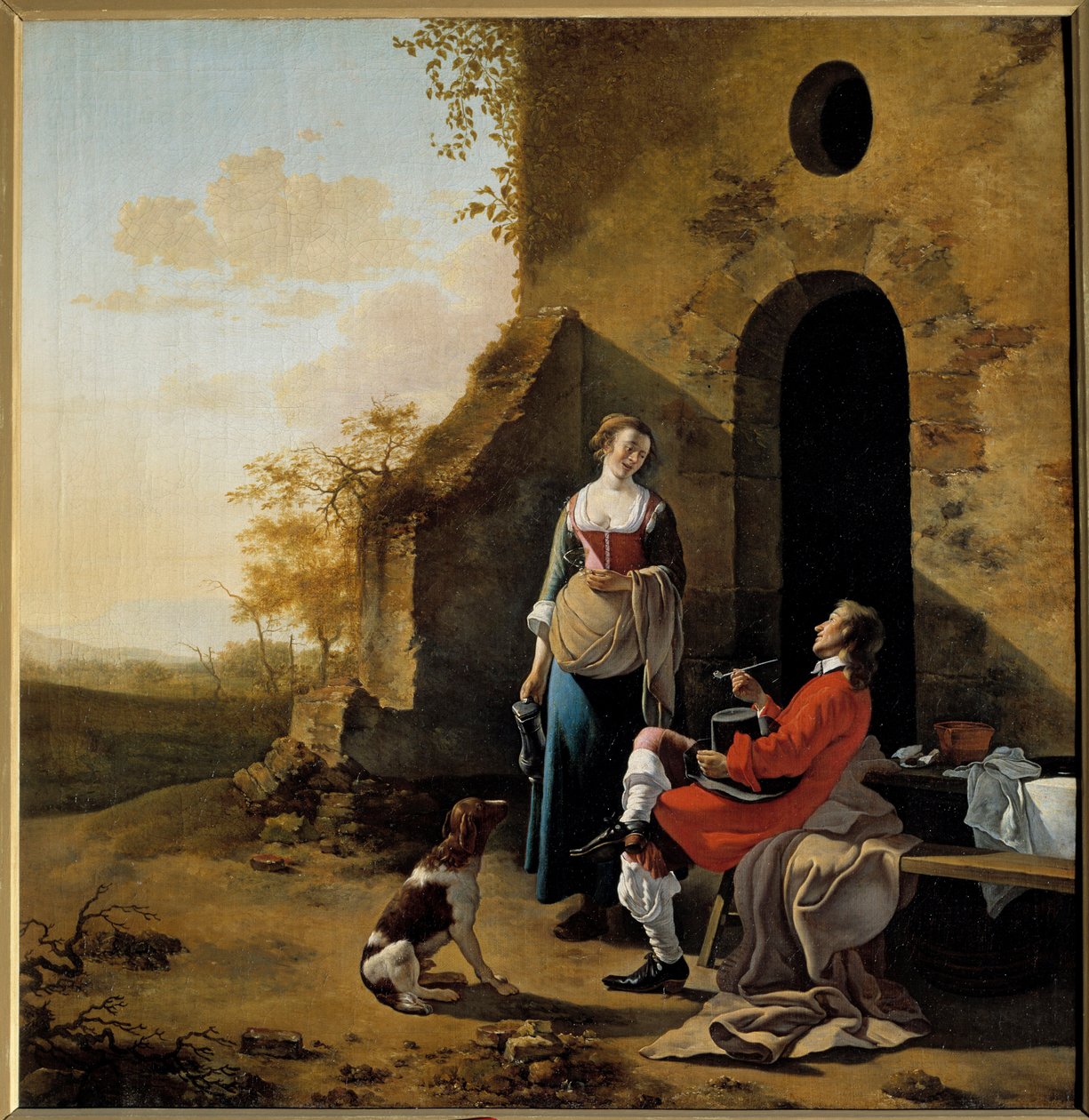 Galant samtale ved inngangen til et vertshus Maleri av Jan Van der Meer (1630-1692) av Jan van der the Elder Meer