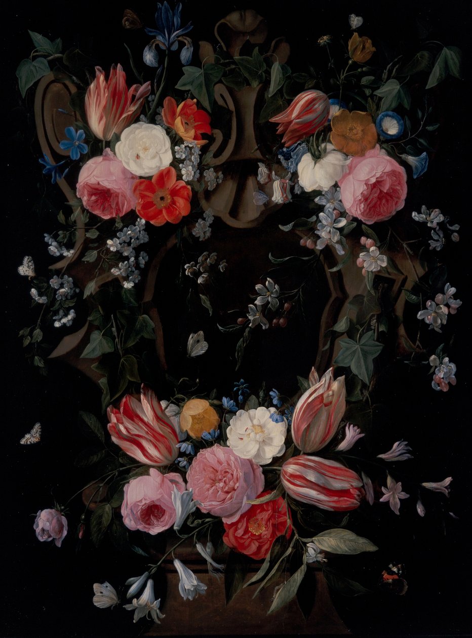 En krans av blomster av Jan van the Elder Kessel