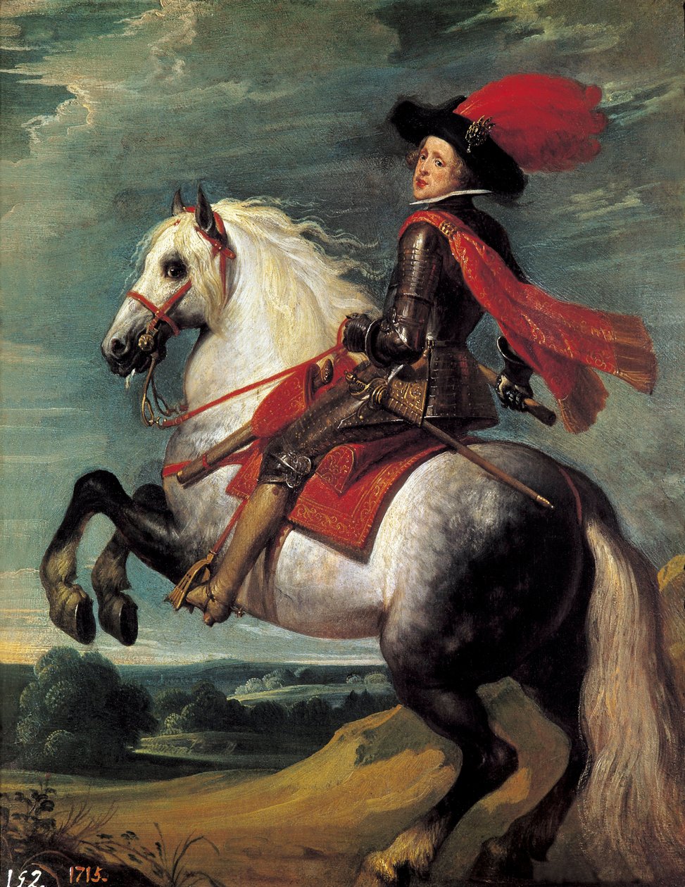 Rytterportrett av Philip IV. Philip IV (1605-1665), konge av Spania representert i en alder av 20. Maleri av Jan van Kessel I dit Le Vieux (1626-1679) av Jan van the Elder Kessel