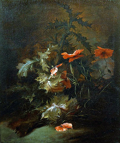 tistler og valmuer (olje på lerret) av Jan van the Elder Kessel