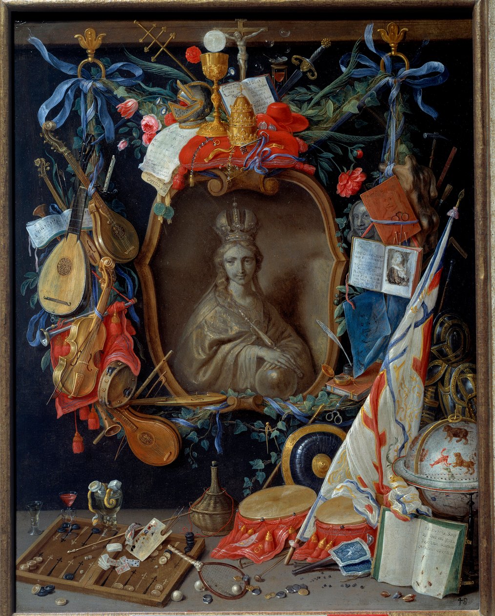 Jomfru omgitt av vanite-symboler. Maleri av Jan I Kessel The Old Man (1626 - 1679) av Jan van the Elder Kessel