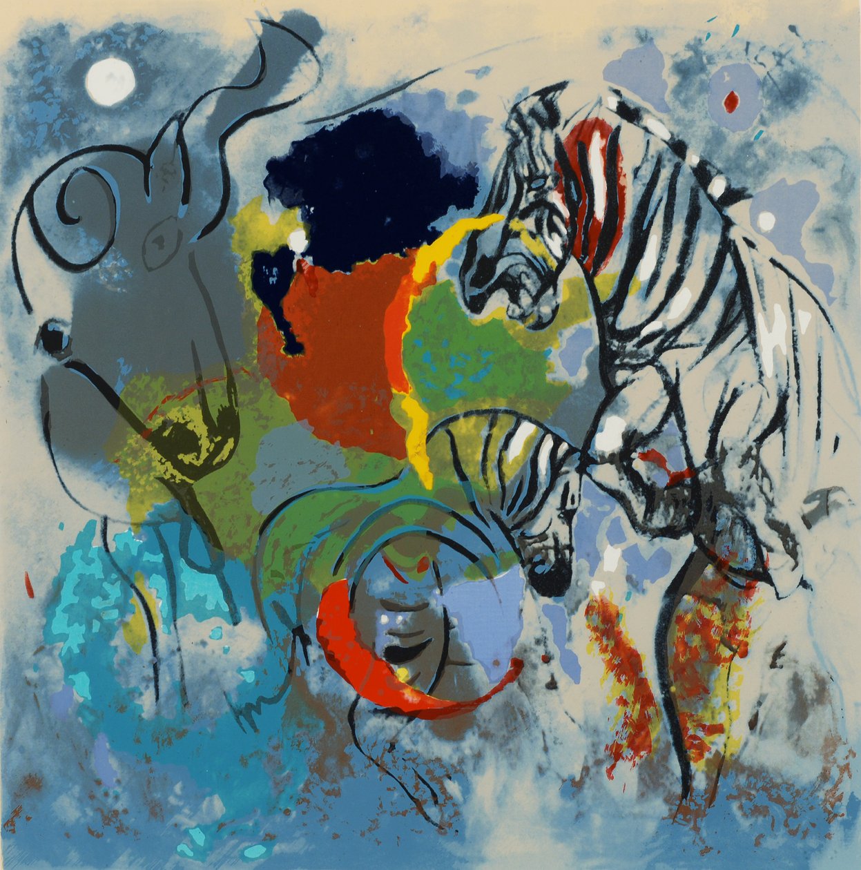 Zebras, 1988 (skjermtrykk) av Jane Deakin