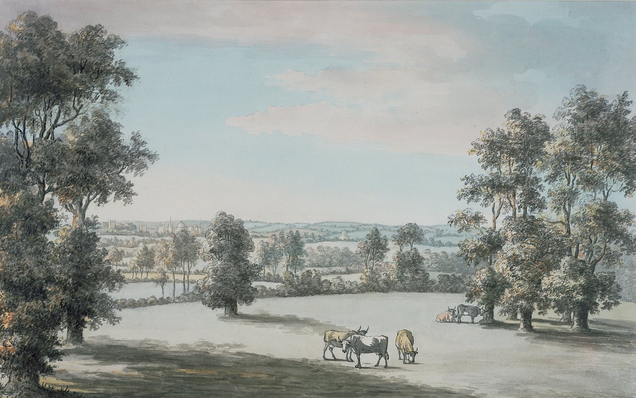 Oxford fra sør, 1786 (penn & blekk & wc på papir) av Jane Mary Oglander