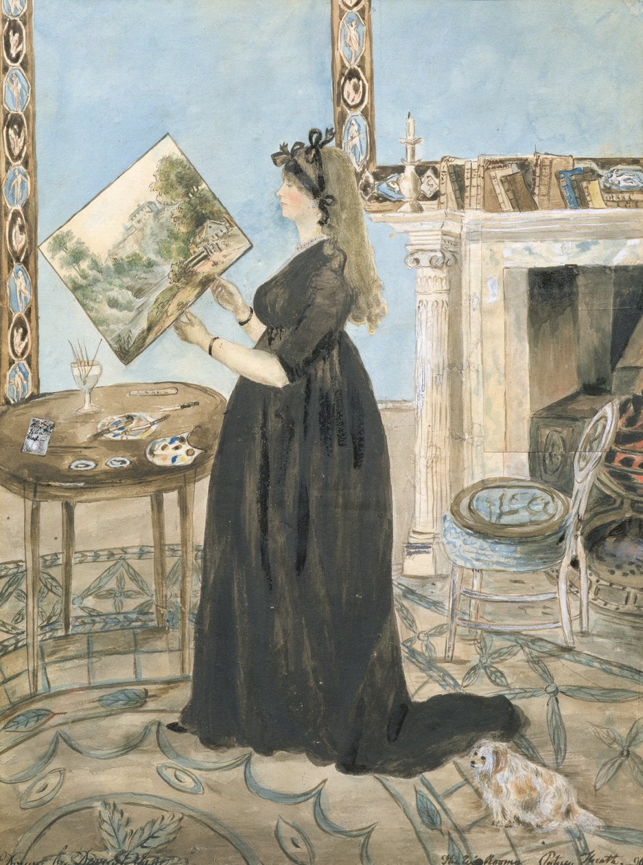 Portrett av Elizabeth Anne Fordyce (maler akvarelllandskap) i Little Sitting Room på Putney Hill, 1796 (wc med penn og blekk på papir) av Jane Maxwell Fordyce