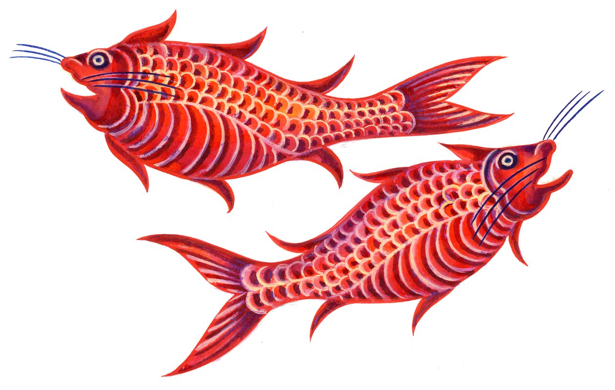 Fish Pisces, 1996, (blekk og gouache) av Jane Tattersfield