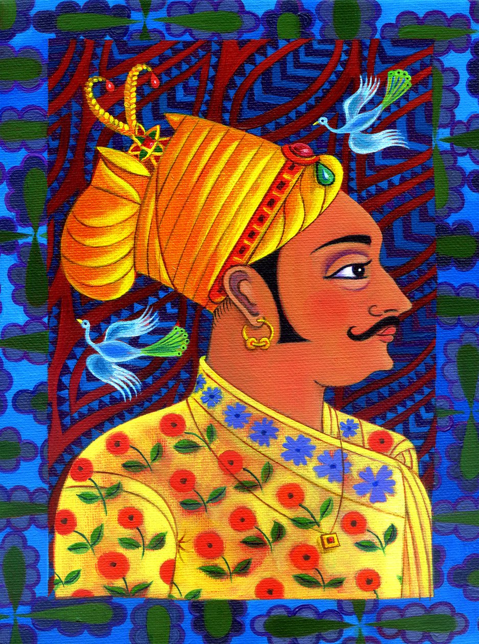 Maharaja med blå fugler, 2011, av Jane Tattersfield