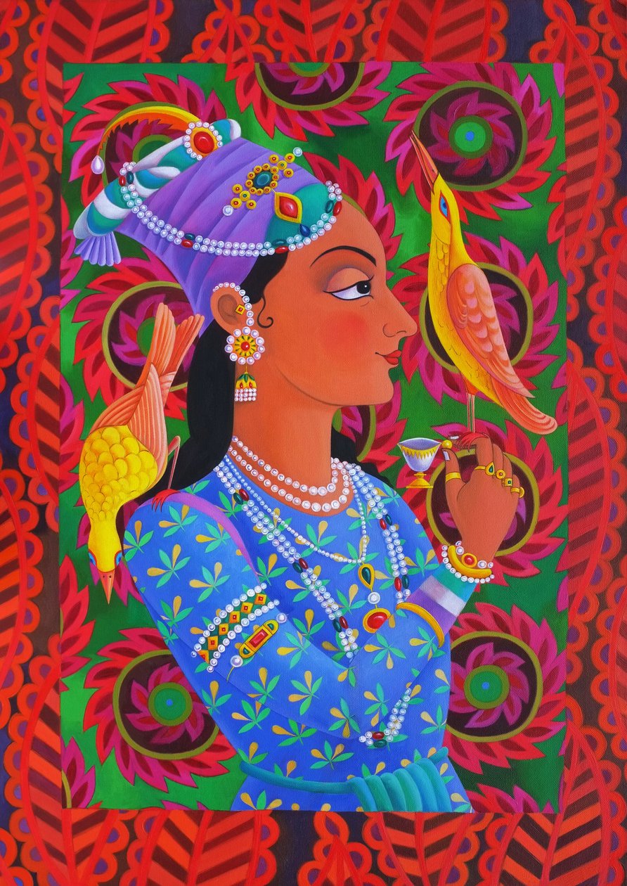 Maharani med to fugler, 2012, av Jane Tattersfield