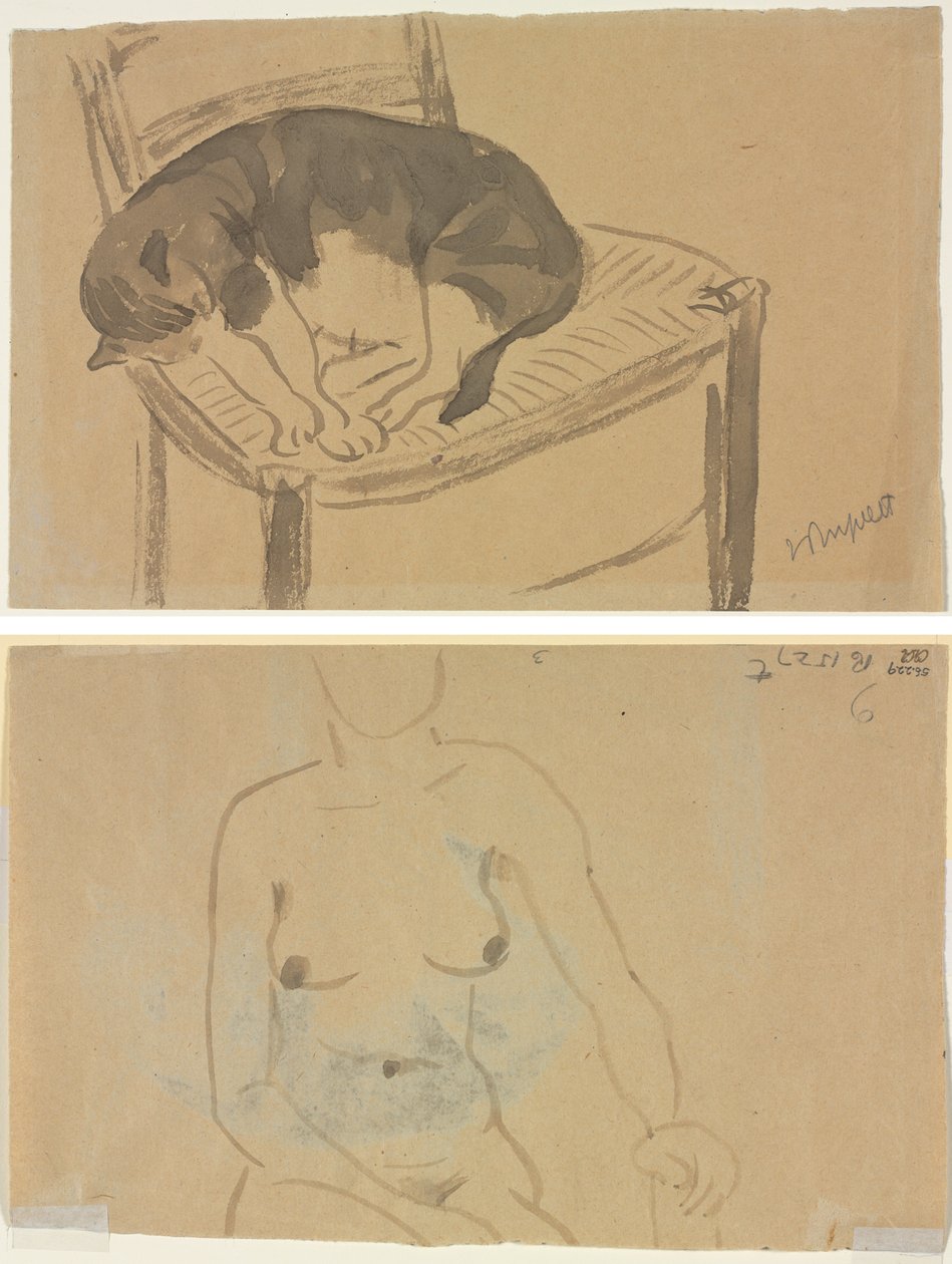 Sovende katt (recto) Torso of a Naken Woman (verso) av Jane Poupelet