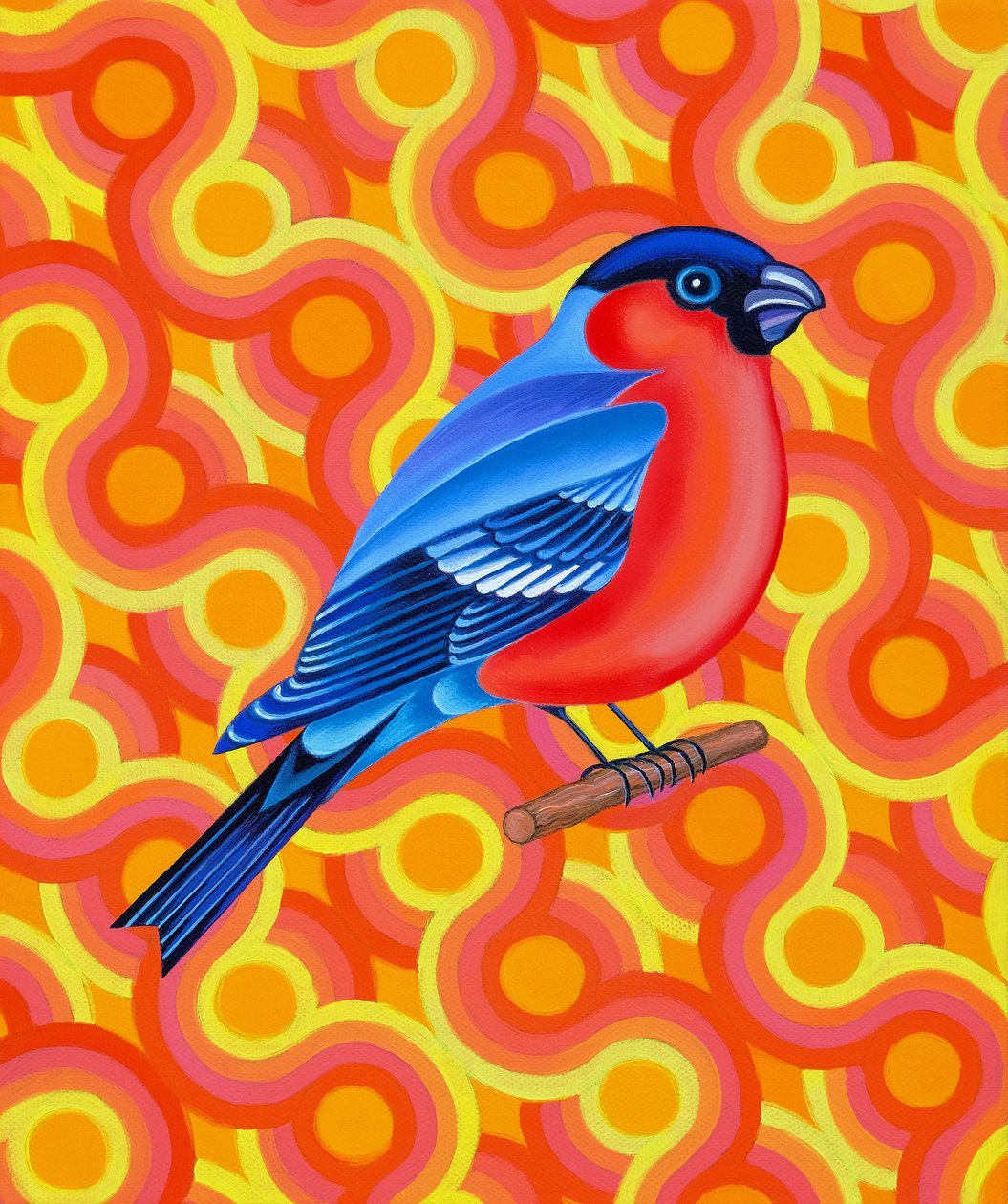 Bullfinch, 2023 (olje på lerret) av Jane Tattersfield