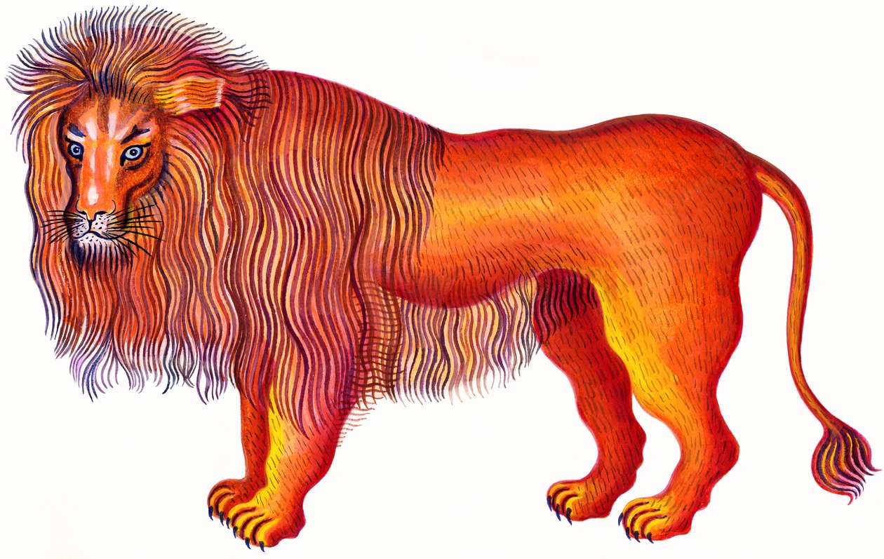 Løven Leo, 1996, (blekk og gouache) av Jane Tattersfield