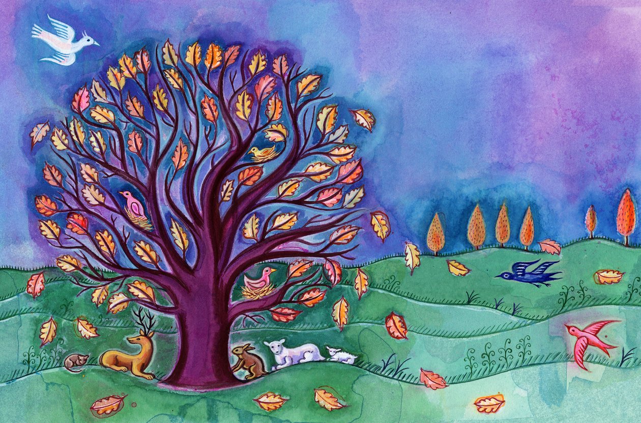 Tre om høsten, 2002, (blekk og gouache) av Jane Tattersfield