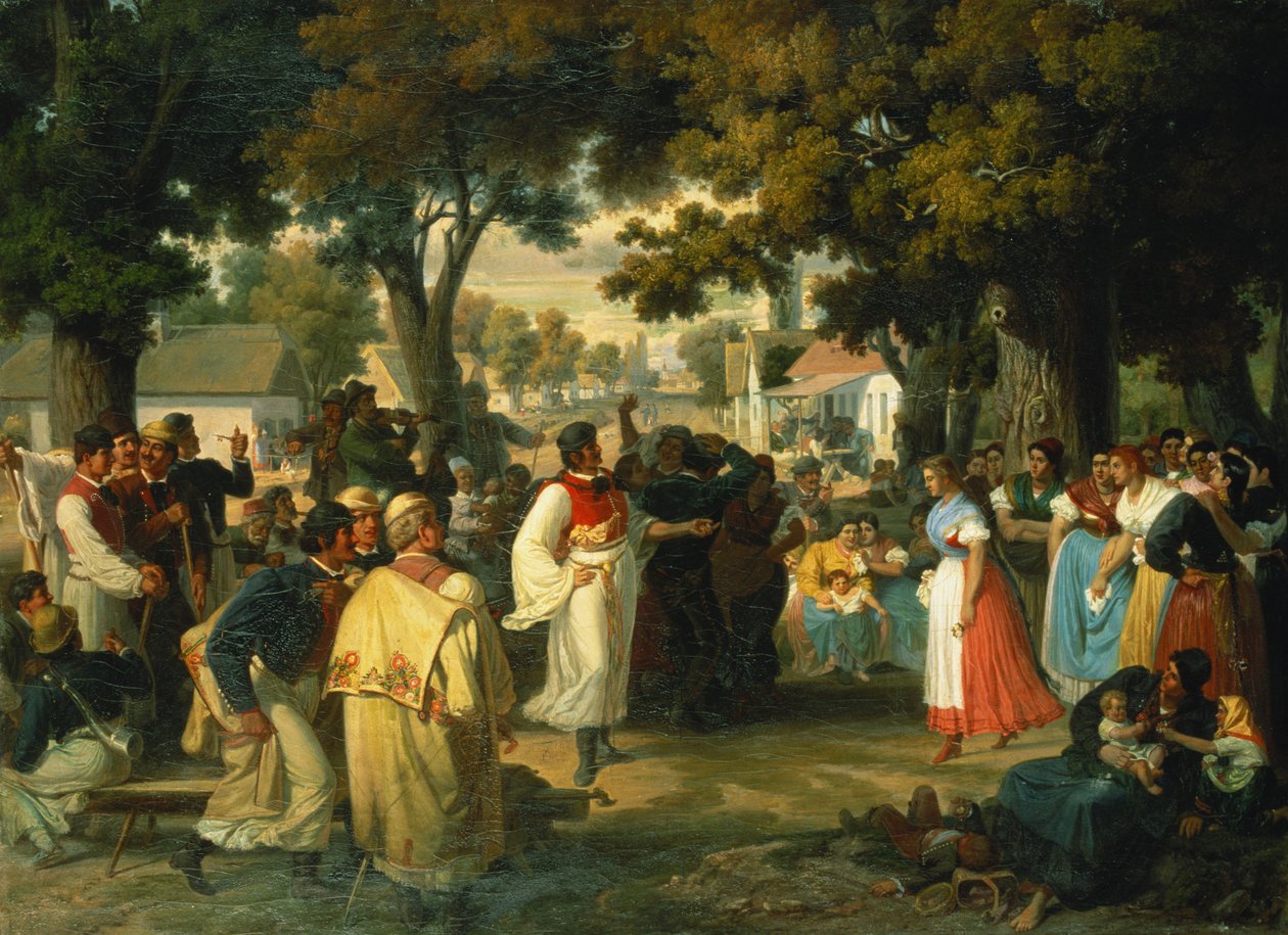 Belle of the Village blir bedt om en dans av Janos Janko