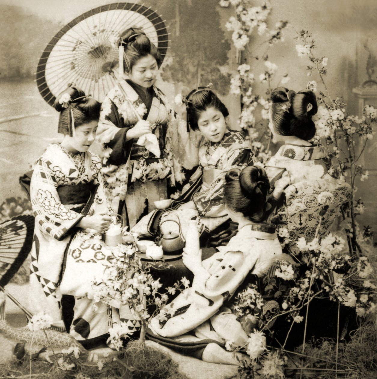 Among the Cherry Blossoms, ca. 1900 (albumfoto) av Japanese Photographer