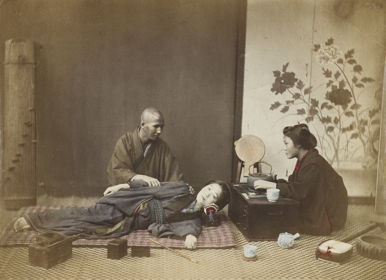 Japansk interiør (håndfarget bw-bilde) av Japanese Photographer