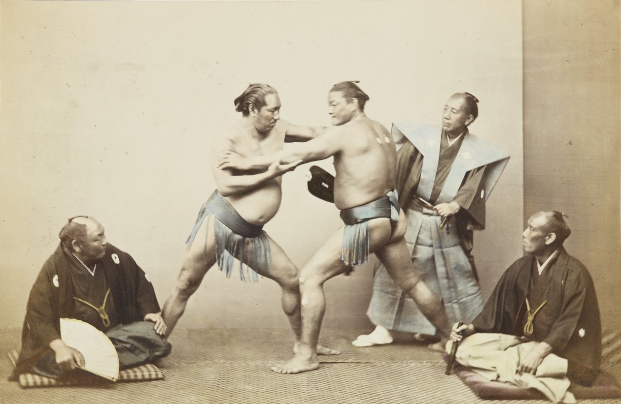 Sumobrytere (håndfarget bw-bilde) av Japanese Photographer